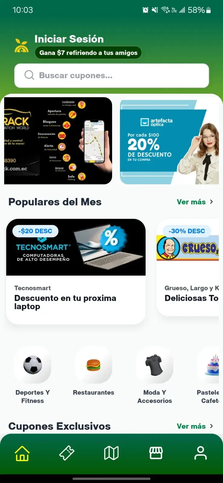 Pantalla de la app móvil Semillapp de cupones digitales y fidelización