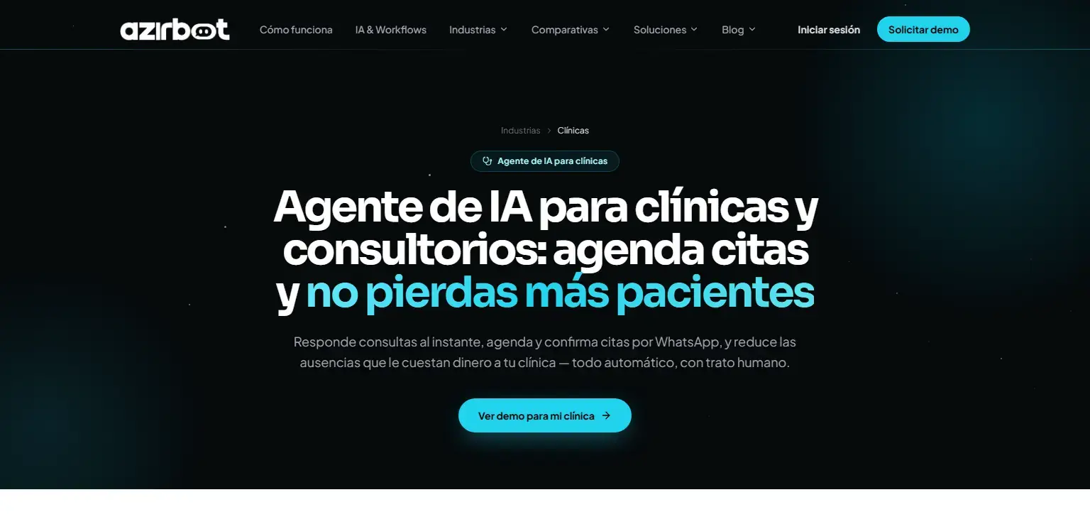 Azirbot: Sitio: landing por industria, agente de IA para clínicas y consultorios
