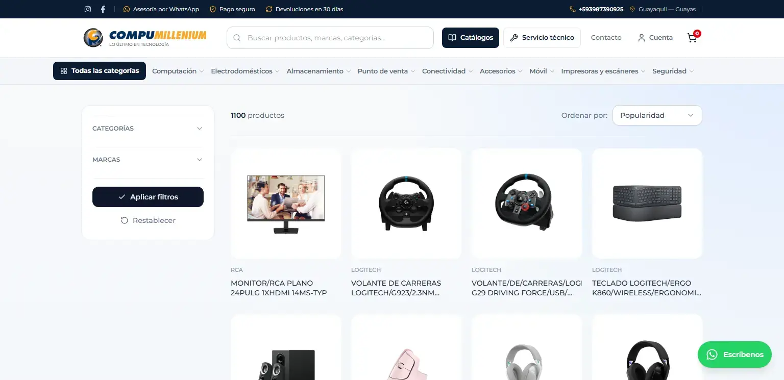 Compumillenium: Catálogo con filtros por categoría y marca