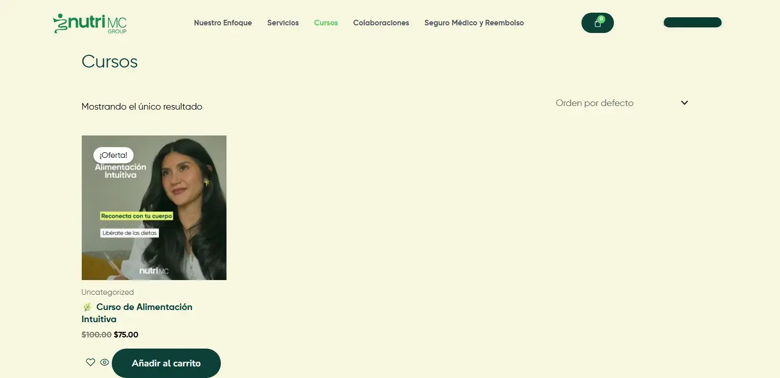NutriMC Group: Tienda de cursos en línea sobre WooCommerce