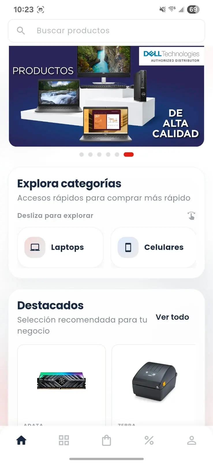Pantalla de la app móvil B2B Siglo 21 de compra de productos tecnológicos